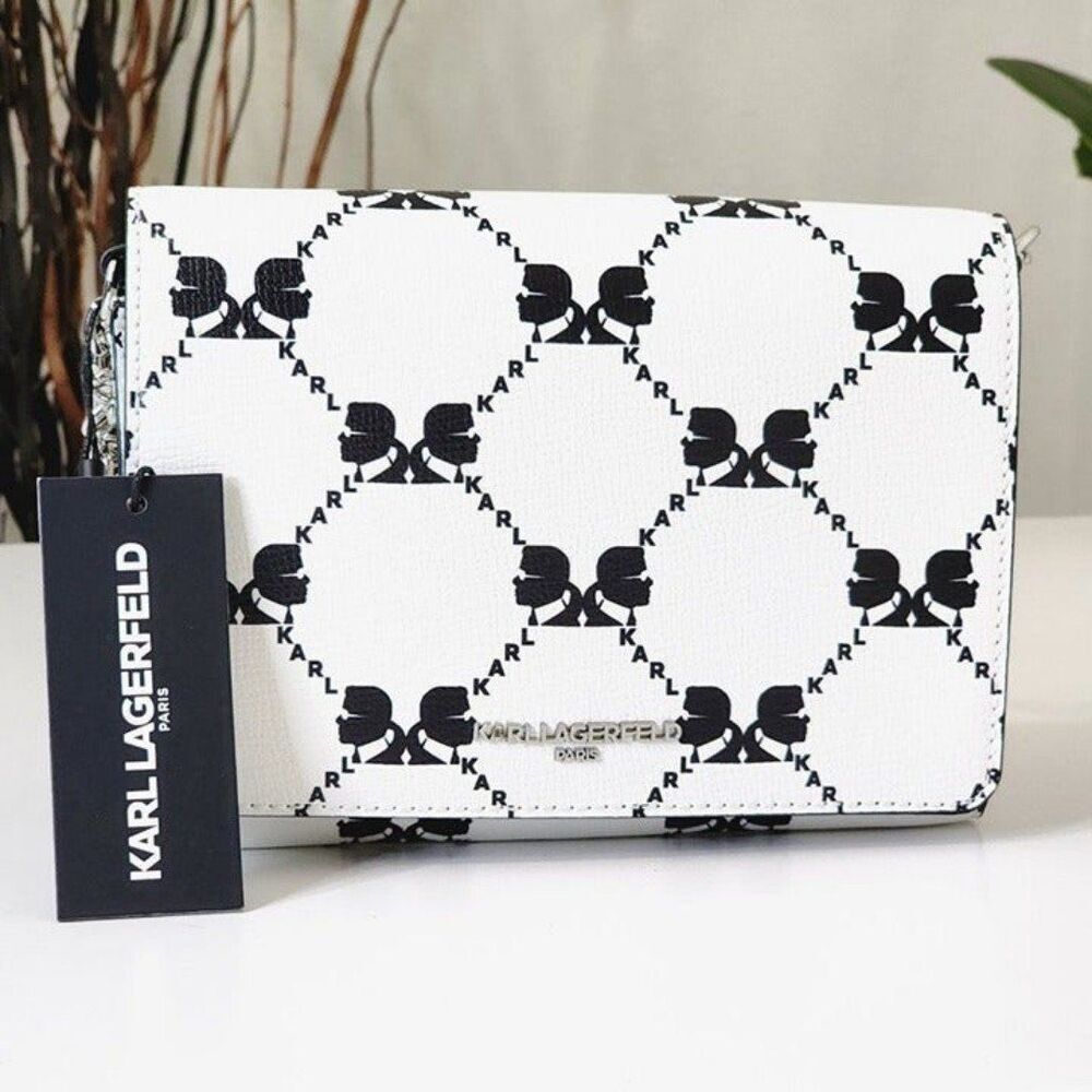 NEW! Karl Lagerfeld Paris Connie Crossbody Bag Purse /BLACK/White